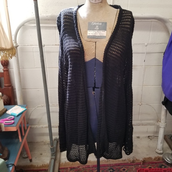 Fashion Avenue Jackets & Blazers - Fashion Avenue Blk Crocheted 3X Open Cardigan